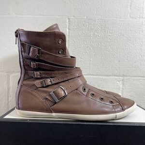 Converse All Star Brown Leather Multi Strap Buckle High Top Zip Back Women's 10